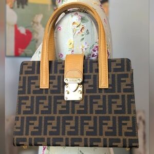 Fendi Rare zucca print canvas In Epi Leather‎  handbag.